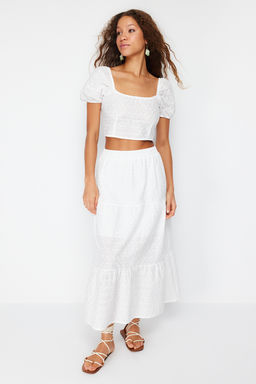 Ekru Brode Kumas Klos Maxi Boy Dokuma Etek TWOSS24ET00069 - Trendyolmilla фото 5