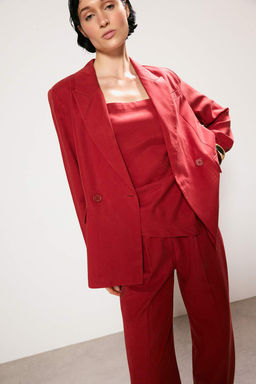 Trendyol Studio K?rm?z? Keten Gorunumlu Astarl? Dokuma Blazer Ceket TWOSS26BC00043 - Trendyolmilla фото 6