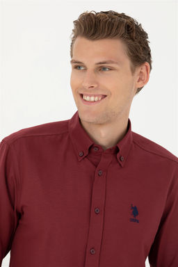 U. S. Polo Assn / Мужская бордово-красная базовая рубашка с длинным рукавом - U.s. polo assn фото 2