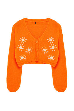 Turuncu Yumusak Dokulu Desenli Triko H?rka TWOAW22HI0026