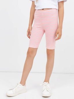 Хлопковые велосипедки в бело-розовую полоску для девочек - Mark formelle фото 2