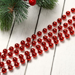 Цена за 2 шт. Бусы на ёлку Шары, длина 2.7 м, d=7 мм, красные - Зимнее волшебство фото 2