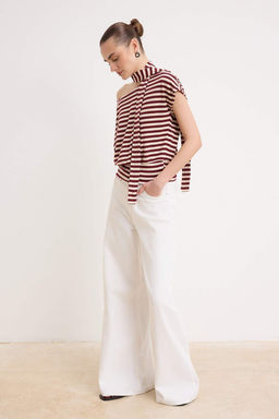 Cok renkli Cizgili Regular/Normal Kal?p Kay?k Yaka Kusakl? Yumusak Orme Bluz TWOSS26BZ00885