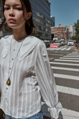 LACE TRIM PETER PAN COLLAR SHIRT - Zara фото 2
