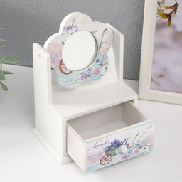 Шкатулка для украшений 1 ящик «Тележка лаванды», с зеркалом, дерево, 11×7.5×14.8 см