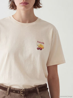 Bisiklet Yaka Bask?l? Oversize Kad?n Ti??rt