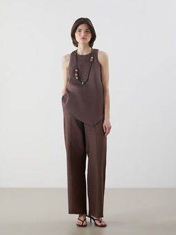 Bisiklet Yaka Keten Kar???ml? Asimetrik Kesim Bluz