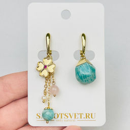 Серьги из Амазонита, Розового кварца и Жемчуга