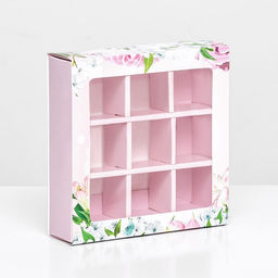 Цена за 5 шт. Коробка для 9 конфет, «Цветы» 13.8×13.8×3.8 см