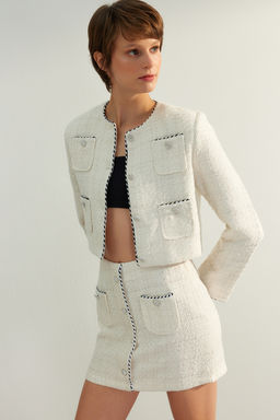 Limited Edition Ekru Crop Dokuma Ceket TWOAW24CE00122 - Trendyolmilla фото 2