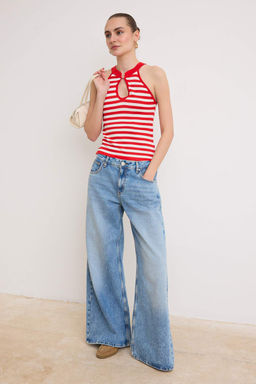 Ekru Ince Cizgili Cut Out Detayl? Triko Bluz TWOSS26BZ00890 - Trendyolmilla фото 2