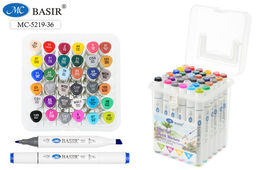 Набор скетчмаркеров двухсторонних 36цв., 1-7мм (MC-5219-36) на спиртовой основе, трехгранн. корпус, в пласт. боксе