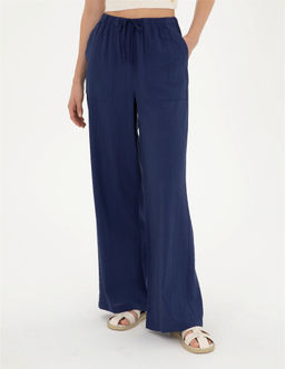 Lacivert Loose Fit Kanvas Pantolon