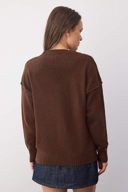 Wardrobe Essentials Kahverengi Yunlu Premium IplikBasic Genis Kal?p Triko Kazak | TWOAW26KZ00068 - Trendyolmilla фото 4