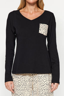 Trendyolmilla Siyah-Cok Renkli %100 Pamuklu Leopar Desenli Tshirt-Pantolon Orme Pijama Tak?m? THMAW24PT00209