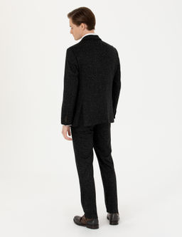 Siyah Slim Fit Flanel Y_n Kar___ml_ Kuma_ Pantolon
