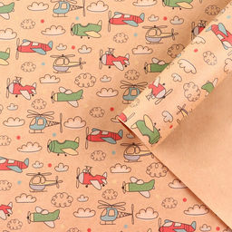 Цена за 10 шт. Бумага упаковочная крафтовая «Самолёты», 50 х 70 см