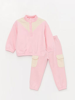 Bal?k?? Yaka Uzun Kollu K?z Bebek Sweatshirt ve Pantolon 2li Tak?m