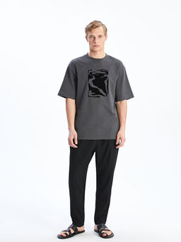 Bisiklet Yaka Bask?l? Penye Erkek Ti??rt