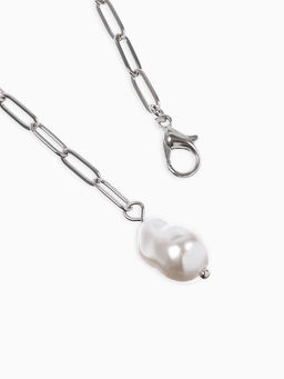 Цена за 2 шт. Цепь с бусиной "Жемчужина", вытянутое звено, цвет белый в серебре