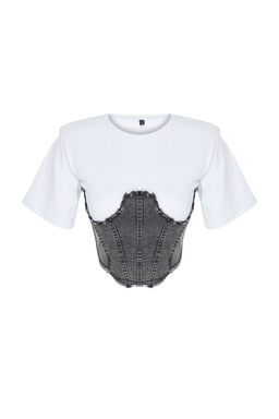 Antrasit Denim Detayl? Crop Vatkal? Orme Bluz TWOSS24BZ00578