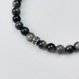 Браслет из серебристого Обсидиана со вставкой 19 см