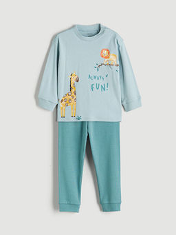 Bask?l? Erkek Bebek Ti??rt ve Pantolon 2li