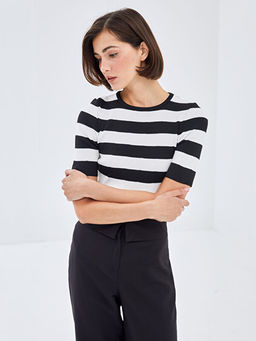 Bisiklet Yaka Renk Bloklu Kad?n Triko Kazak