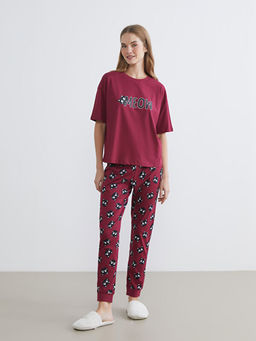 Bisiklet Yaka Bask?l? Kad?n Pijama Tak?m?