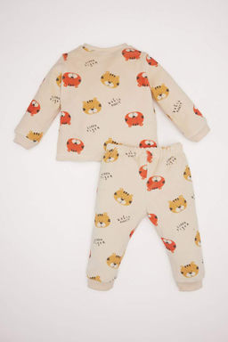 Пижамный комплект для маленьких мальчиков с круглым вырезом и рисунком, бархатный верх с длинными рукавами и длинный низ - Defacto фото 4