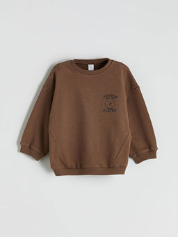 Bisiklet Yaka Bask?l? Erkek Bebek Sweatshirt