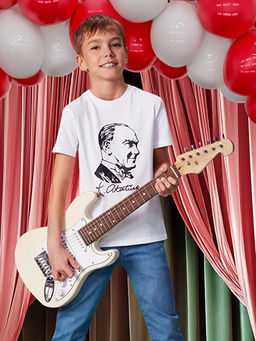 Bisiklet Yaka Atat?rk Bask?l? Erkek ?ocuk Ti??rt