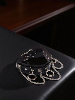 Чокер Искушение цепи и кольца, цвет чёрный в серебре, 40 см