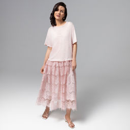 Платье комбинированное с кружевом, Доведу до мечты (soft pink) - Charutti фото 4