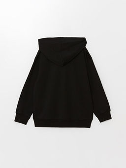 Kap??onlu Bask?l? Uzun Kollu Erkek ?ocuk Fermuarl? Sweatshirt