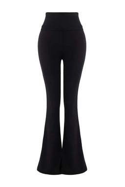 Siyah F?rcal? Soft Kumas Bel Katlama Detayl? Flare/Ispanyol Paca Yoga Orme Spor Tayt THMAW26TY00001