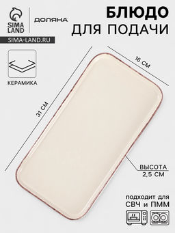 Блюдо для подачи Доляна «Альпийский крем», 31×16×2.5, керамика, прямоугольное, бежевое
