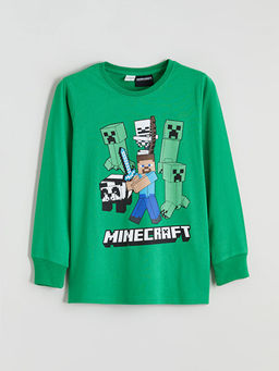 Bisiklet Yaka Minecraft Bask?l? Erkek ?ocuk Pijama Tak?m?