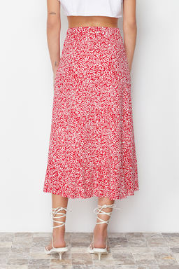 TRENDYOLMILLA K?rm?z? Bask?l? Buzgu Detayl? ve Volanl? Yuksek Bel Esnek Etek TWOSS21ET0029 фото 40