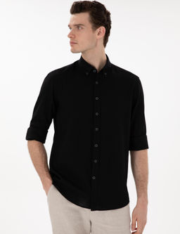 Рубашка Pierre Cardin Regular Fit черная с льном
