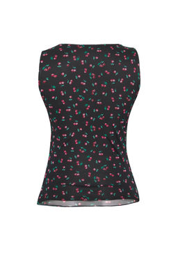 Trendyolmilla Siyah Tul Kiraz Bask?l? V Yaka Vucuda Oturan Orme Bluz TWOSS25BZ00284  фото 6