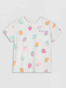 Bisiklet Yaka ?ilek Bask?l? K?z ?ocuk Ti??rt