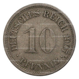 Монета 10 пфеннигов 1907 года F Германия