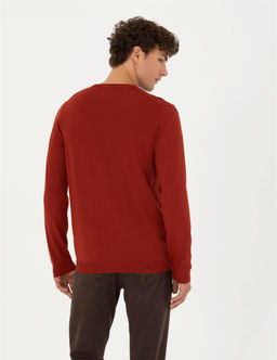 Kiremit Slim Fit Bisiklet Yaka Y_n Kar___ml_ Basic Triko Kazak - Pierre cardin фото 5