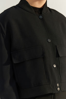 Siyah Premium Bomber Crop Dokuma Ceket TWOAW24CE00047 - Trendyolmilla фото 9