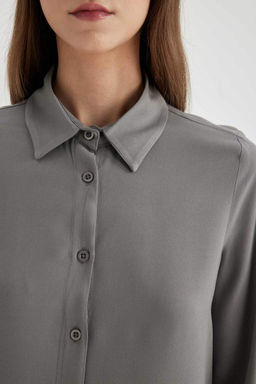 Рубашка-туника стандартного кроя с длинными рукавами - Defacto фото 6