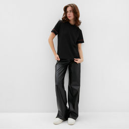 Футболка женская с красным кантом Basic line чёрная, размер 46