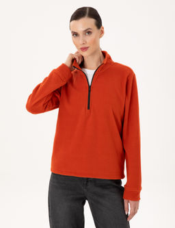 Kiremit Comfort Fit Fermuarl_ Polar Sweatshirt