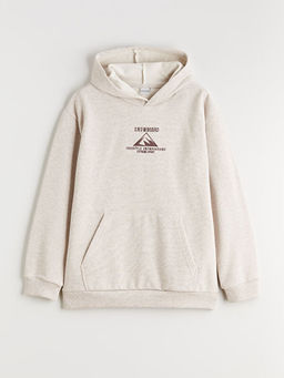 Kap??onlu Bask?l? Erkek ?ocuk Sweatshirt