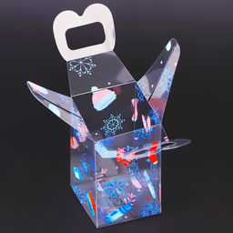 Цена за 5 шт. Коробка подарочная новогодняя складная ПВХ С Праздником! 6?6?10 см